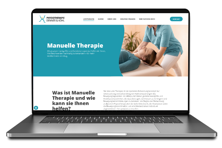 Website der Physiotherapie Denner & Köhl auf einem Laptop